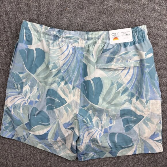C&C California Shorts Mens XL Blue Green Tropical Leaf Swim Trunks Boardshorts - Picture 6 of 6